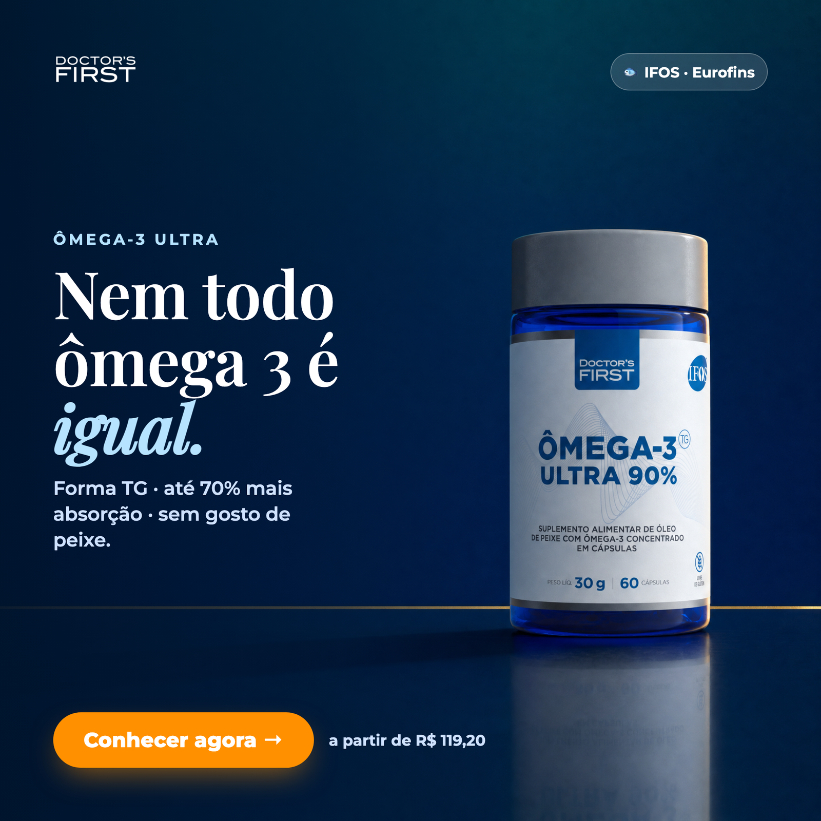 Editorial cor sólida — Ômega-3 Ultra